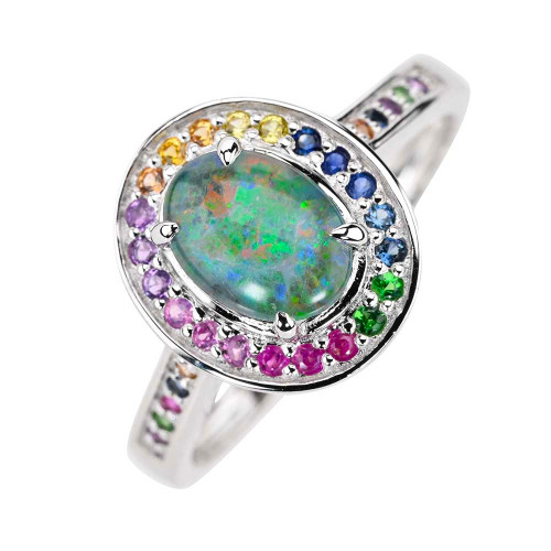 ELEVATED STERLING SILVER AUSTRALIAN OPAL RING